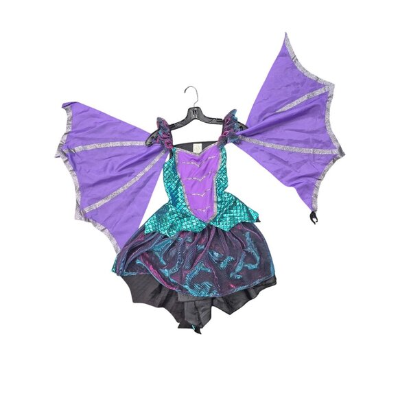 Target Girls Dragon Costume With Wings & Horns Purple/Teal Metallic Size L 100% - Picture 7 of 9